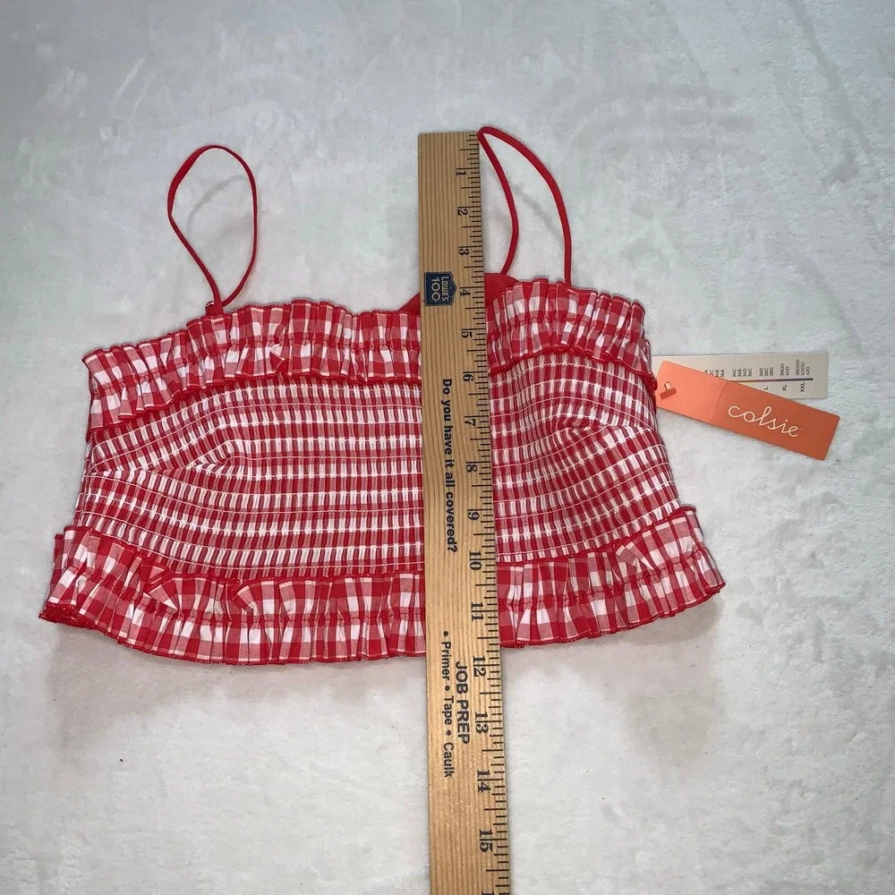 Colsie red‎ white plaid gingham check smocked bralette size medium new cotton